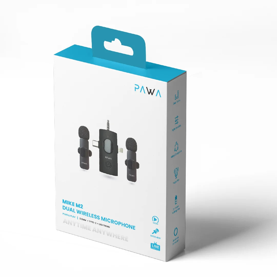 PW-LDM35CL6 , PAWA Mike M2 Dual Wireless Microphone plug&play type c+ligtning PW-LDM35CL6 , PAWA Mike M2 Dual Wireless Microphone plug&play type c+ligtning